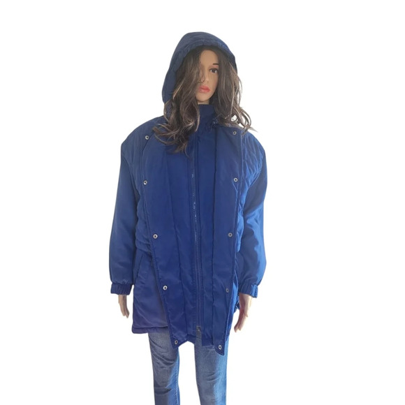 Jacqueline Ferrar Quilted Hooded Jacket Women Size Petite Large Blue Polyester - Picture 10 of 14